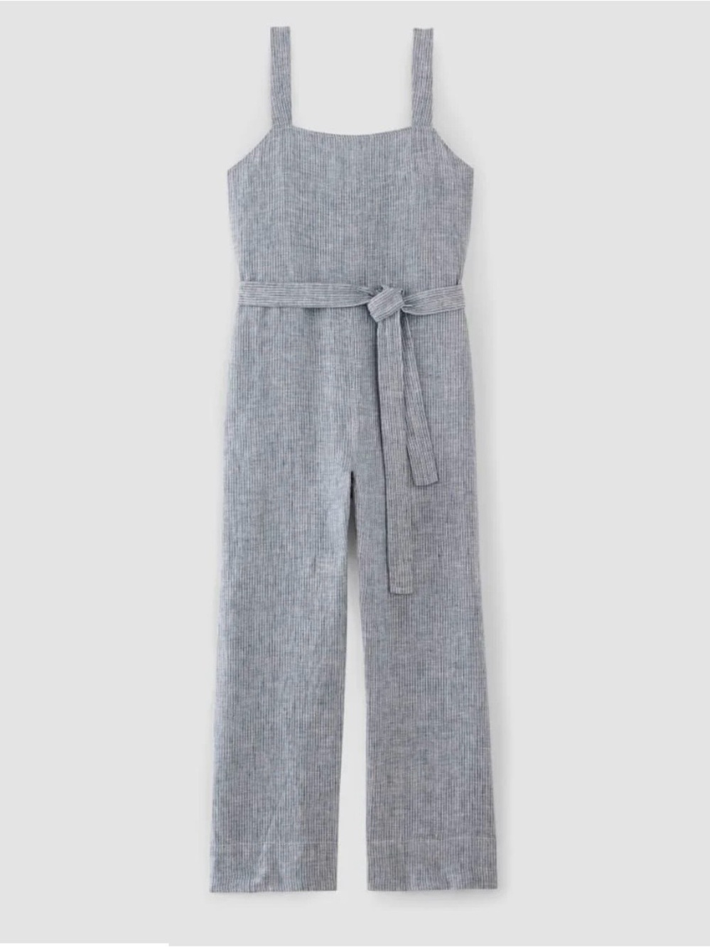 New Everane 100% linen Sleeveless Wide-Leg cropped Jumpsuit in pinstripes L